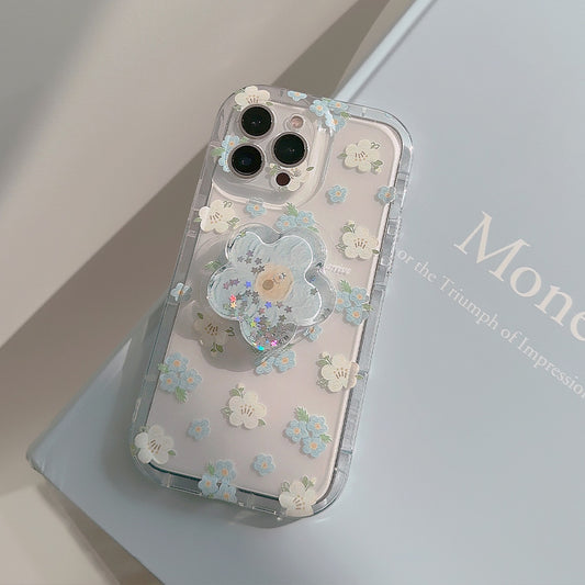 Floral Iphone13 Apple 14 Mobile Phone Case 11 Simple 14Promax Invisible Stand 12 Transparent One-Piece Hair