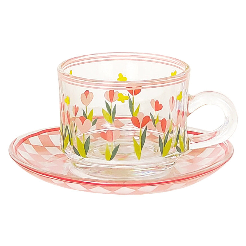 New Products Will Enter The Summer Glass! Ins Style Korean Coffee Cup And Saucer French Afternoon Scented Tea Premium Sense Cup