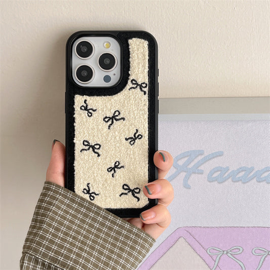 Autumn And Winter Plush Full Screen Bow 16Promax/14Promax Mobile Phone Case For IPhone15/13Pro