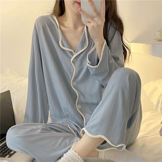 Pajamas Women's New Spring And Autumn Ins Long Sleeve Thin Korean Style Girl Sweet Cardigan Simple Home Clothes Suit