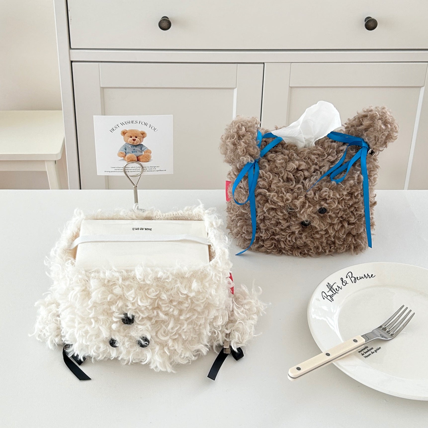Cute Plush Puppy Tissue Box Creative Paper Box Dormitory Women's Household Desktop Paper Set Living Room Desktop Ornaments