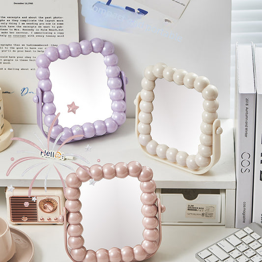 Plain Bead Chain Double-sided Desk Mirror Female Student Home Dormitory Desktop Makeup Mirror Princess Mirror Student HD Mirror