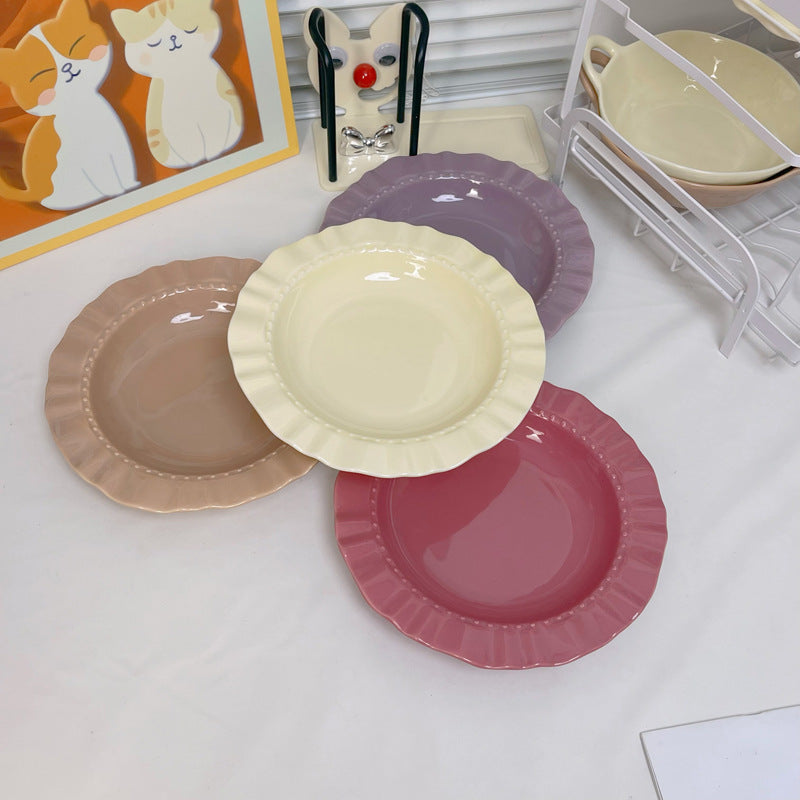 French Straw Hat Plate Deep Plate Pancagia Plate Salad Plate High-class Western Food Plate Dish Household Dishes Good-looking Tableware