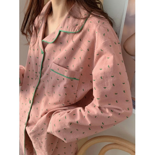 Korean Style Ins Floral Sleepwear Women's Spring Autumn 2022 New Sweet Long Sleeve Long Pants Homewear