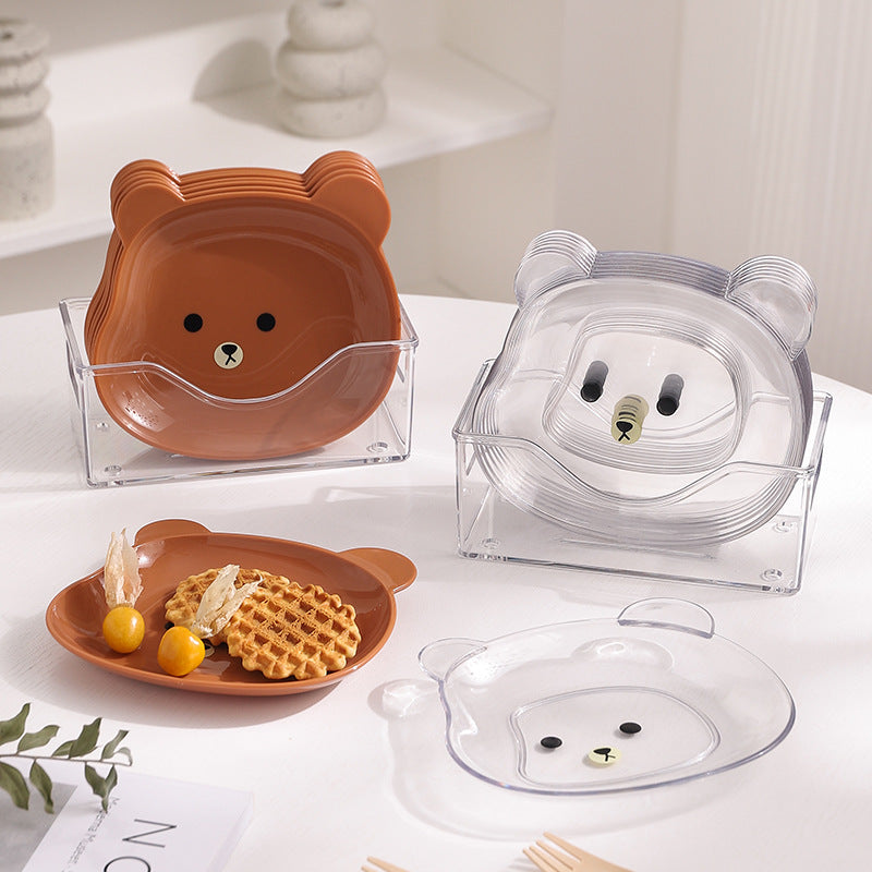 Little Red Book Same Style Plate Cartoon Transparent Bear Bone Spitting Plate Household Cute Snack Plastic Snack Fruit Plate