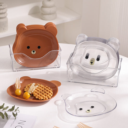 Little Red Book Same Style Plate Cartoon Transparent Bear Bone Spitting Plate Household Cute Snack Plastic Snack Fruit Plate