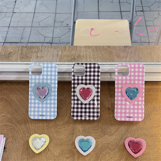 Ins Check Love Gem Bracket For Iphone15Promax Apple 15/14 Mobile Phone Case 13 Women 12 Soft
