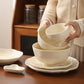 Hand-Kneaded Patterned Fufu Ceramic Bowl And Plate Set, Microwaveable Dish Plate Household High-Value Bowls, Chopsticks, Plates And Cups