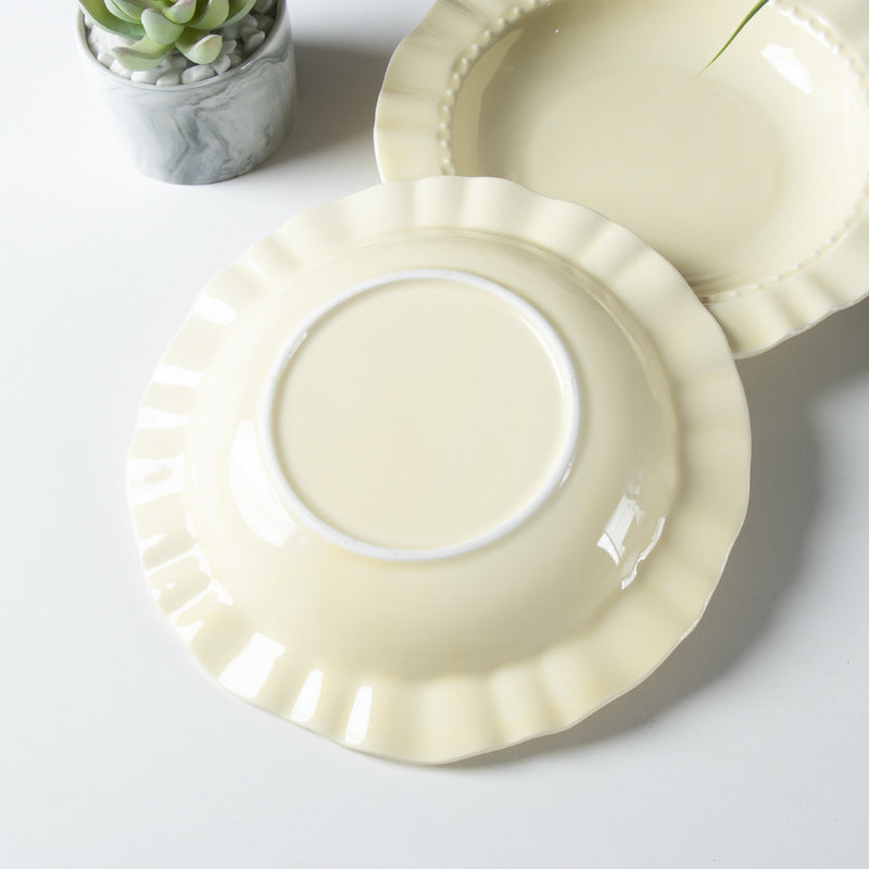 High Color Value Ceramic Dish Plate Ins Style Plate Household High Temperature Resistant Pearl Skirt Plate Exquisite Family Western Style Complete Set