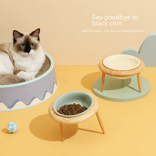 Ceramic Flying Saucer Cat Bowl High Foot Protection Cervical Vertebra Cat Food Bowl Cat Dog Cat Basin Drinking Bowl Pet Snack Ceramic Bowl