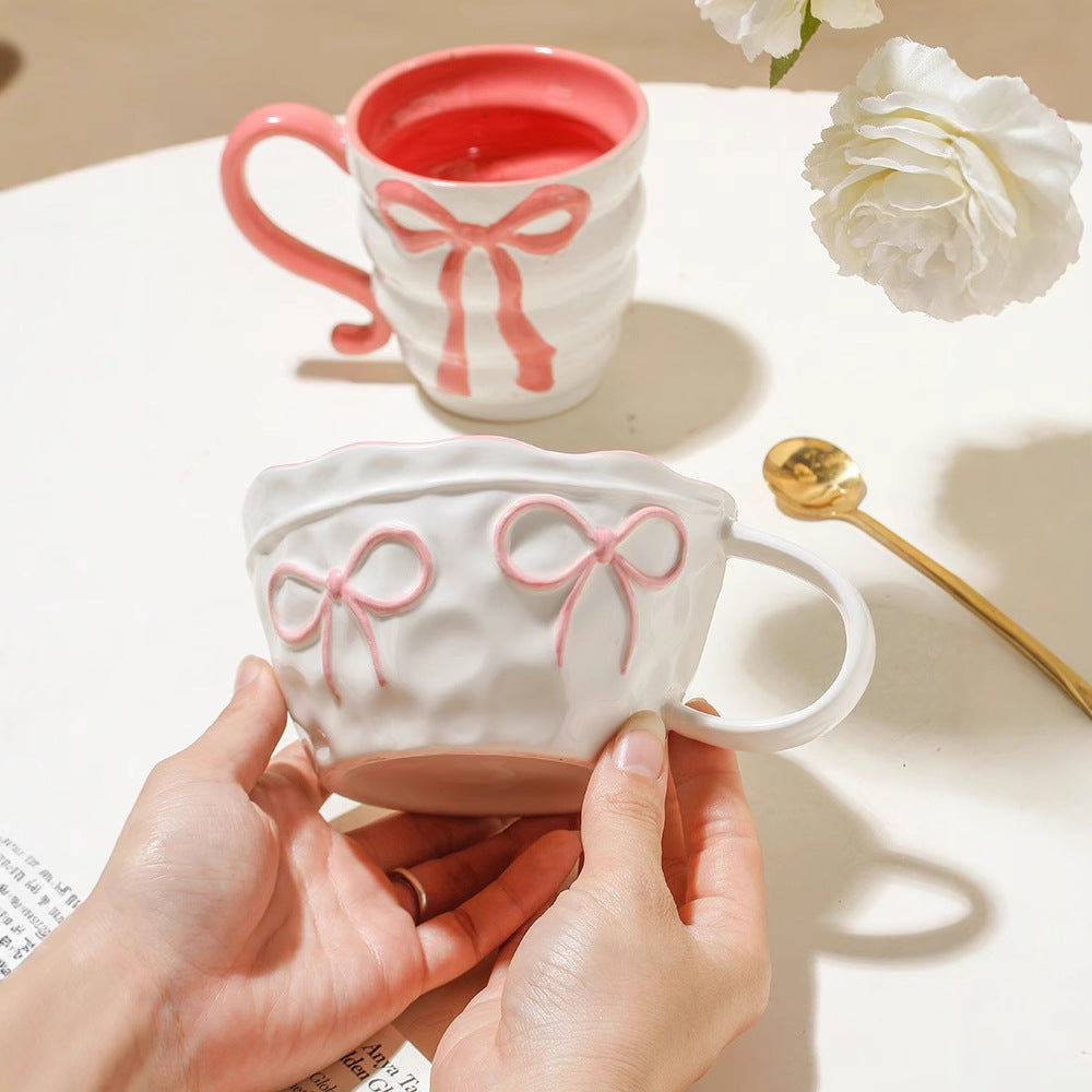 Heart Complex Cup Exquisite Anaglyph Mug Girl's Household Ceramic Water Cup Office High-value Drinking Water Cup