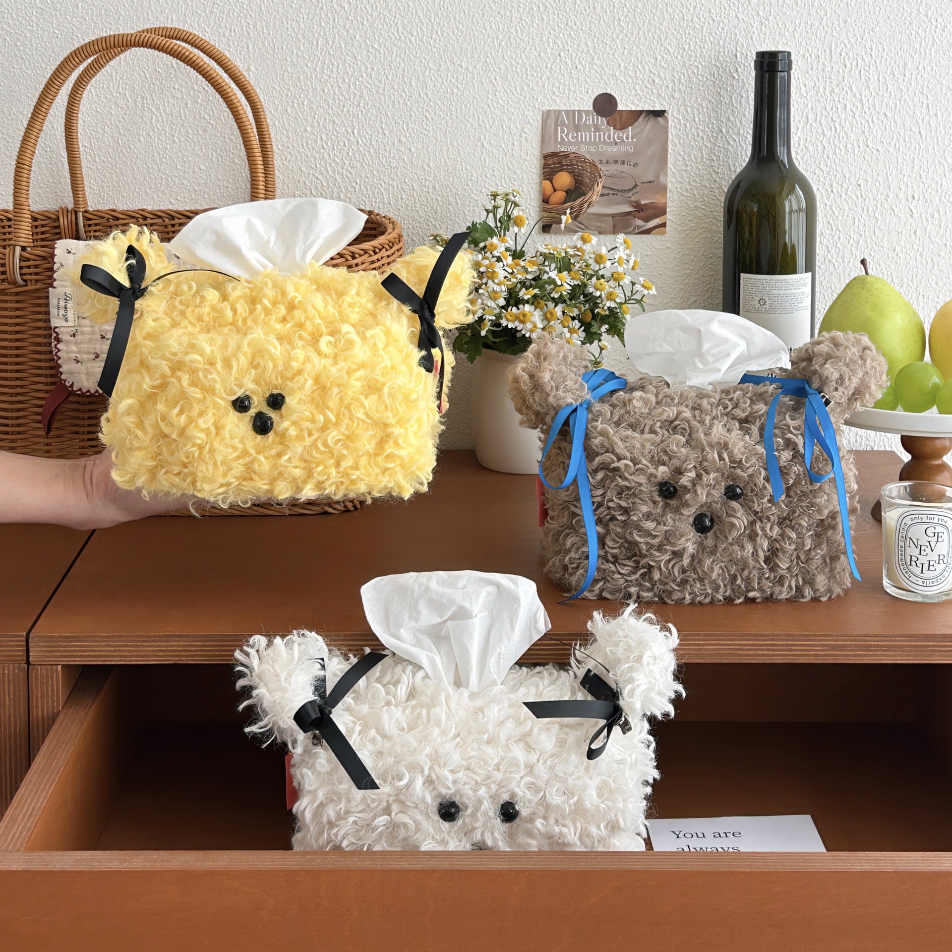 Cute Plush Puppy Tissue Box Creative Paper Box Dormitory Women's Household Desktop Paper Set Living Room Desktop Ornaments