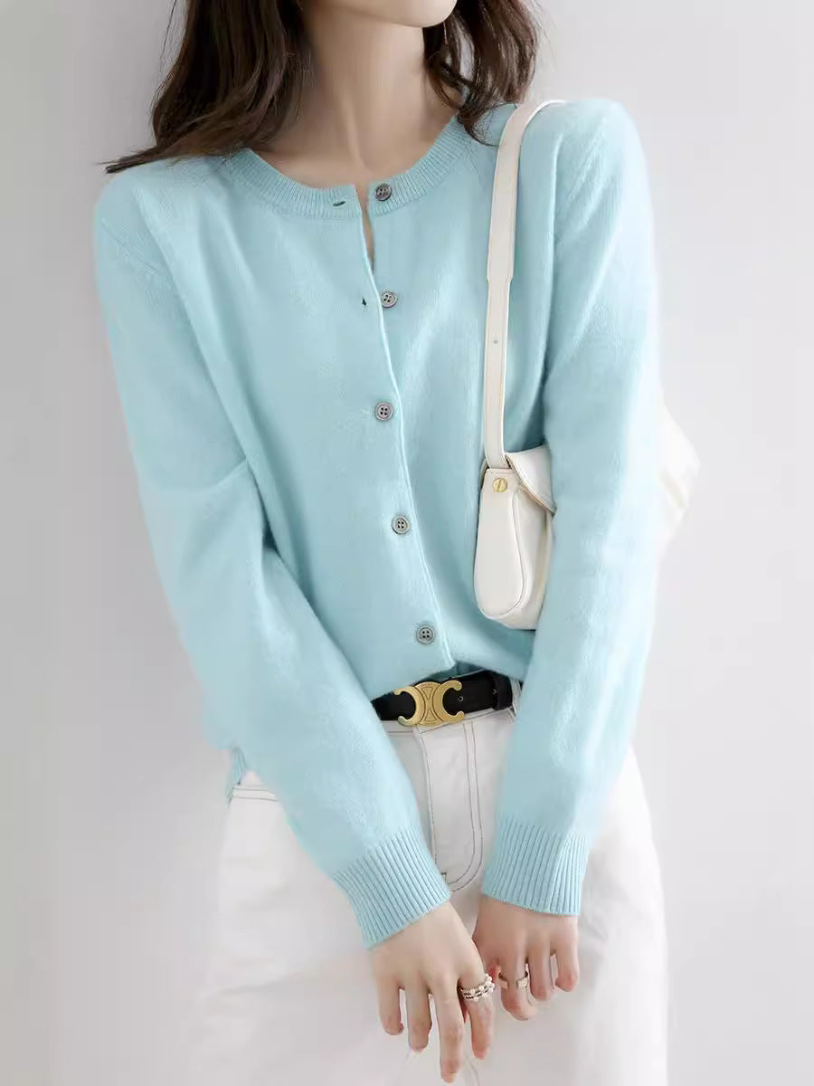 Round Neck Knitted Cardigan For Women 2024 New Autum Style Foreign Style Lazy Loose Large Size Top Korean Style Sweater Jacket