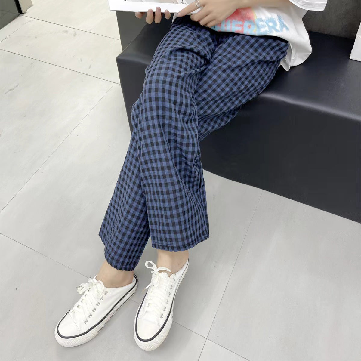 [Price] Summer Plaid Trousers Casual Girl Thin Loose Soft Not Pilling Foreign-style Home Pants