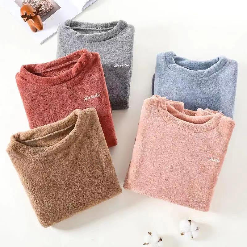 Coral Fleece Women's Winter Clothes Men's Couple Thickened Fleece-lined Warm Warm Clothes Flannel Home Clothes Pajamas Top Single Piece