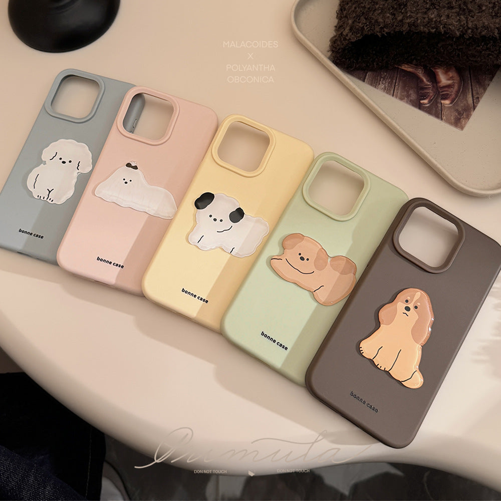 Ins Style Simple Puppy 15Pro Max Apple 16 Phone Case Silicone Iphone14 Suitable For 13 Three-Dimensional Niche