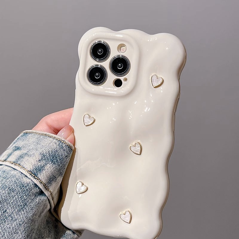 Japanese And Korean Milk White Bubble Love IPhone15 Phone Case Apple 14promax Simple 13 Female 12 Soft 16
