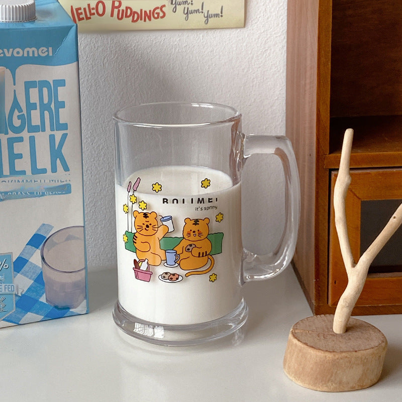 Bo Limei Oven Iced Tea Large Capacity Glass Cat Tiger Cute Water Cup Milk Tea Cup Beer Cup Cartoon Cup