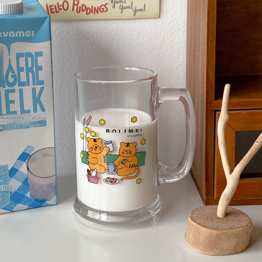 Bo Limei Oven Iced Tea Large Capacity Glass Cat Tiger Cute Water Cup Milk Tea Cup Beer Cup Cartoon Cup
