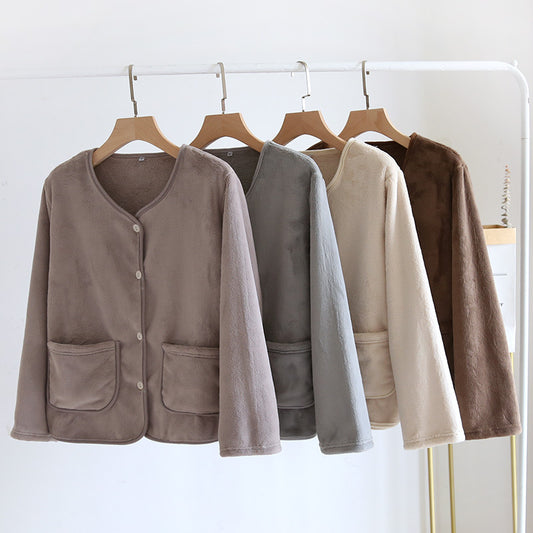 Coral Fleece Coat Women's Flannel Top Outdoor Double-Sided Fleece Women's Warm Thickened Fleece Pajamas Home Clothes